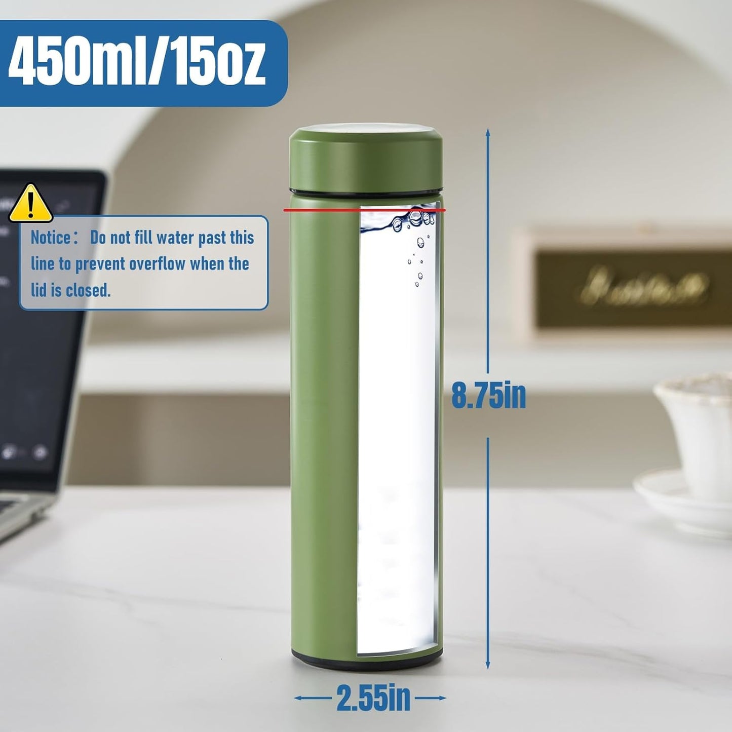 PARACITY Insulated Water Bottle,15 oz Stainless Steel Thermo, Double Wall Vacuum Water Bottle, Metal Water Bottle Keeps Hot for 12 Hrs, Cold for 24 Hrs, for Coffee, Drinks