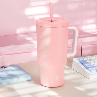 Meoky 40 oz Tumbler with Handle and Straw: Stainless Steel Insulated Tumbler with Lid and Straw - 100% Leak Proof Tumbler for Car Cup Holders - Travelers Commuters Workers, Donut