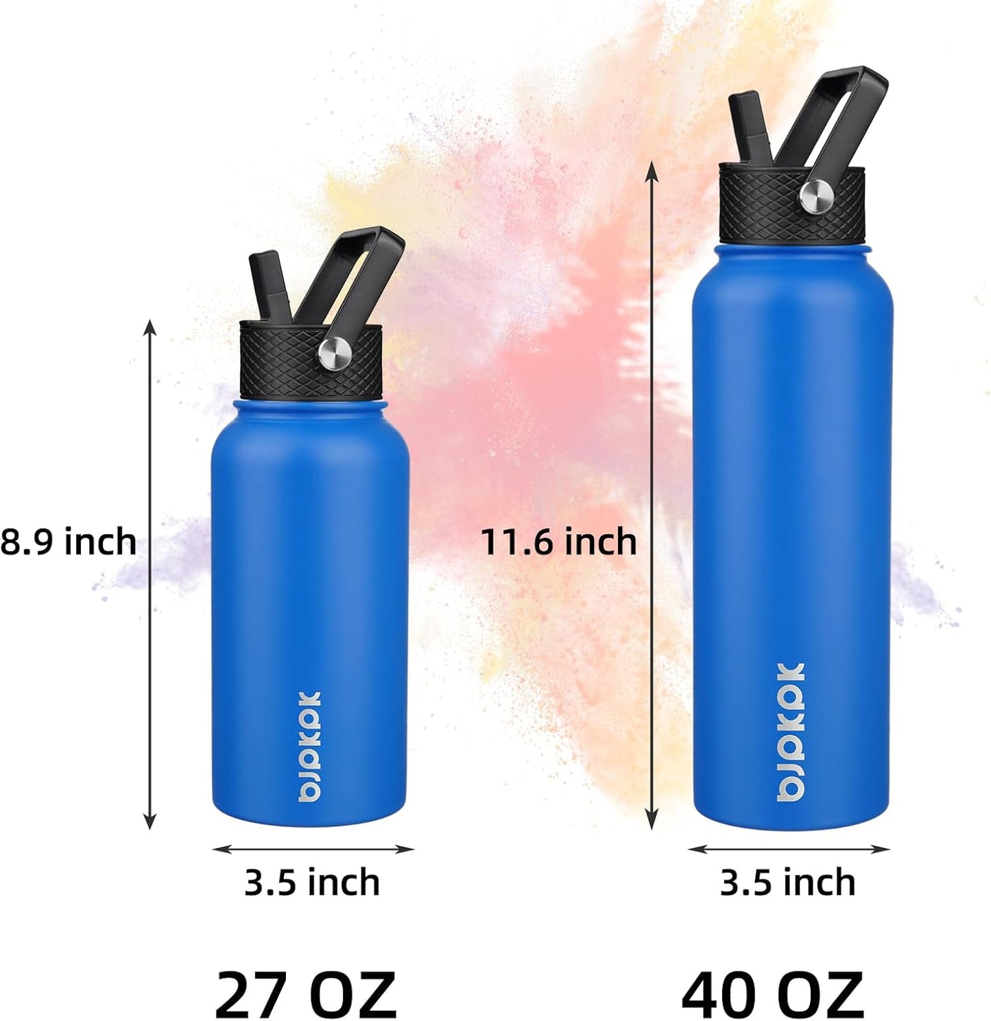 BJPKPK Insulated Water Bottles with Straw Lid, 40oz Stainless Steel Water Bottles with 3 Lids, BPA Free Leakproof Thermo, Tumblers, Cups for Sports, Gym- Midnight - Colors B