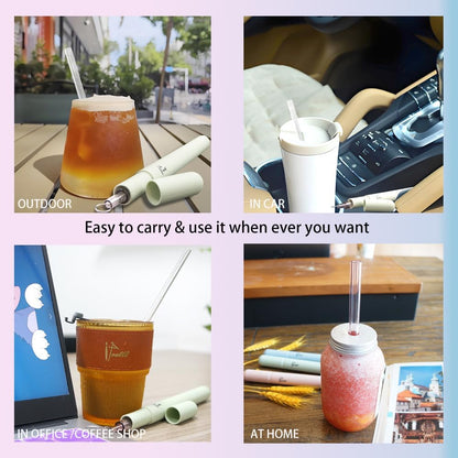 Reusable Glass Drinking Boba Straws Set with Portable Travel Case,Cleaning Brush,7mmx8.27” and 12mmx8.27”,Perfect for Smoothies,Milkshakes,Juice,Coffee,Bubble Tea,Sparking Water