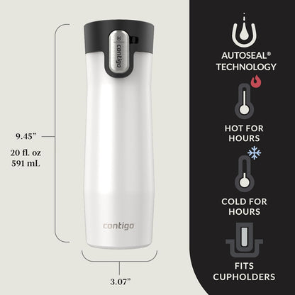 Contigo AUTOSEAL West Loop Vacuum-Insulated Stainless Steel Travel Mug with Easy-Clean Lid 12 oz Blueberry
