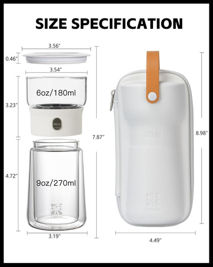 ZENS Modern Glass Infuser Teapot, One Touch Tea Maker for Loose Leaf Tea with Insulated Mug and Portable Case. Enchanted Pot Alternatives for Tea Lover Gifts
