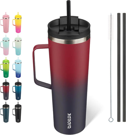 BJPKPK Insulated Tumbler with Handle, 18oz Insulated Tumblers with Lid and Straw, Stainless Steel Metal Water Bottles, Coffee Travel Mugs, Cups, Marshmallow