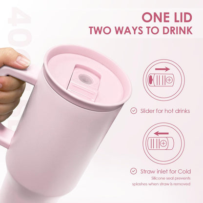 Floral Tumbler with Handle 40oz, Stainless Steel Insulated Tumblers Coffee Travel Mug Cup with Straw, Flower Coffee Cup Gifts for Women Girls, Gift for Her on Christmas Birthday Mothers Day