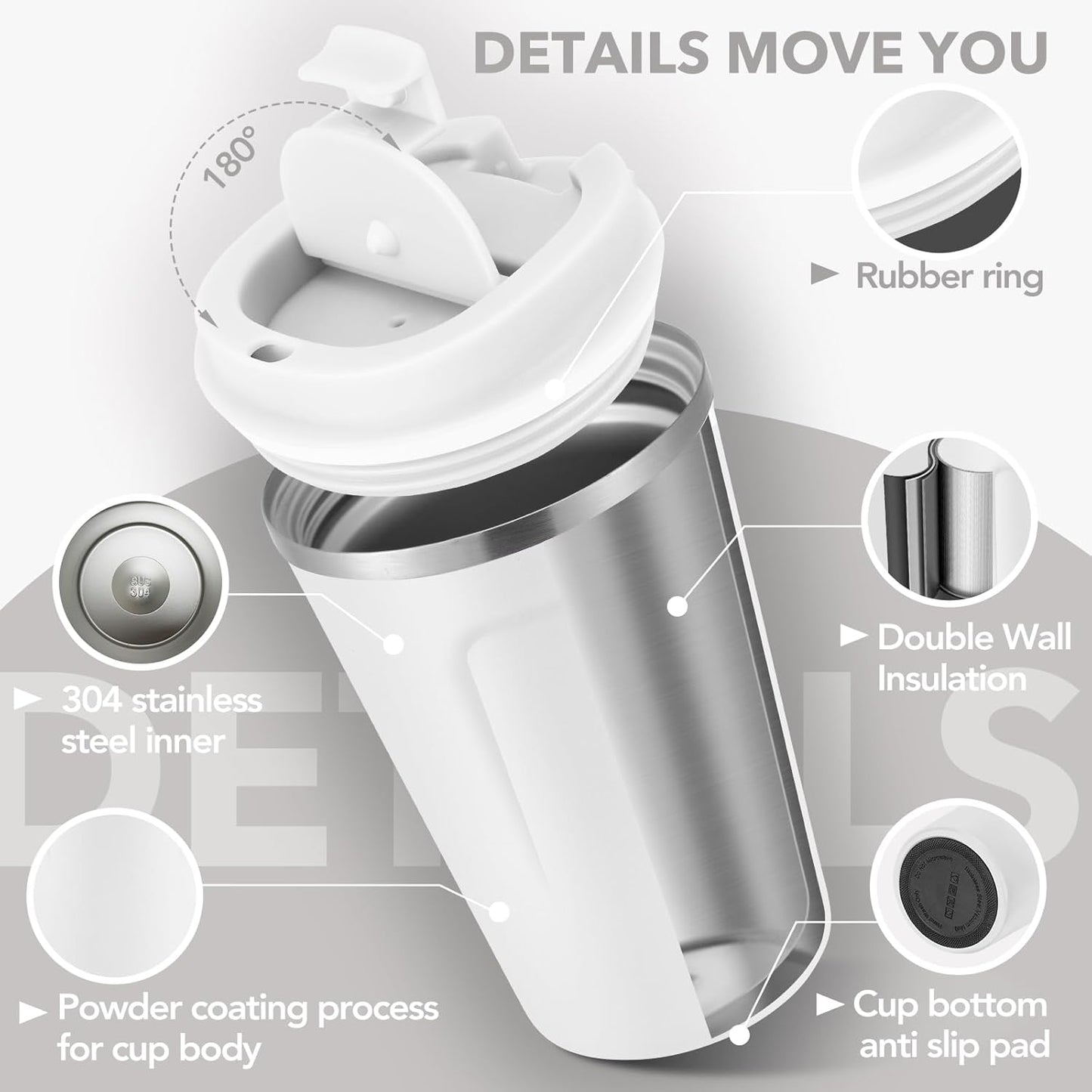 Volhoply 12 oz Double Wall Insulated Vacuum Travel Coffee Mugs with Flip Lid Bulk 2 Pack,Reusable Stainless Steel Leak Proof Coffee Cup,Portable Cafe Thermal Tumbler for Hot & Cold Drinks(Mix,2 Set)