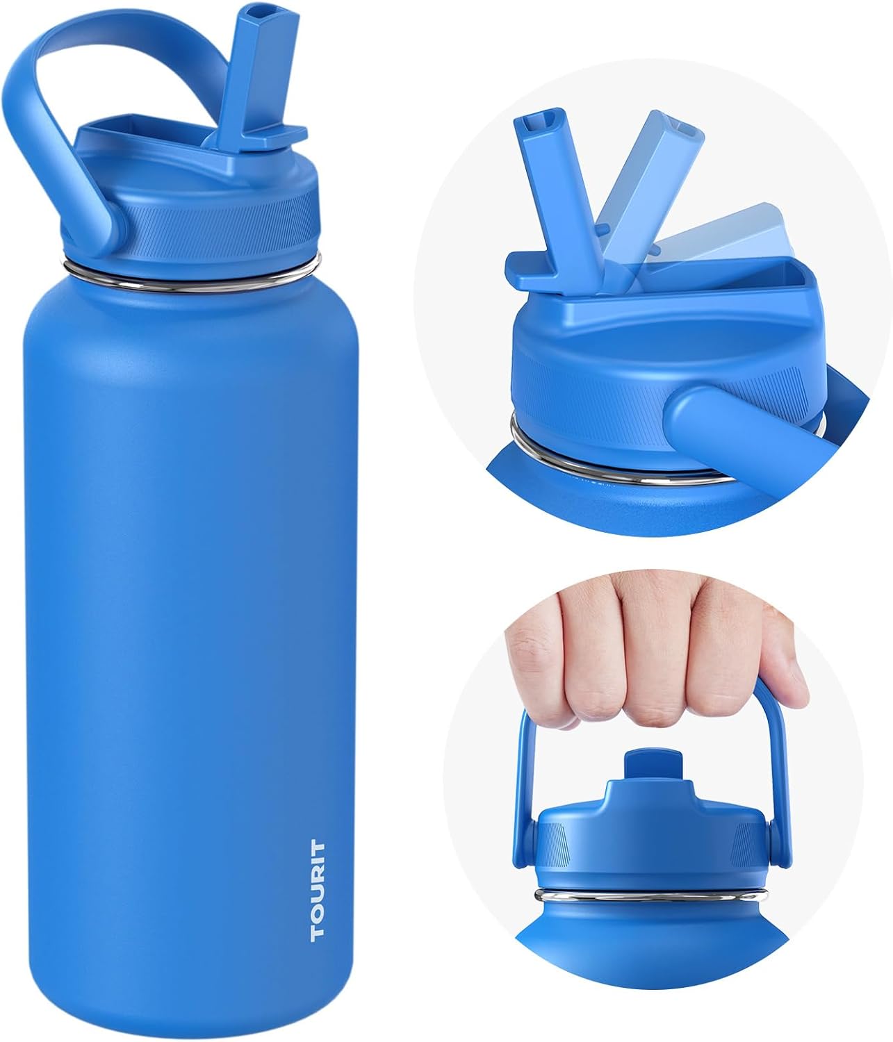 TOURIT 24 oz Insulated Water Bottle, Stainless Steel Water Bottles With Straw, Double Wall Vacuum Metal Thermos for Cold and Hot Drinks, Leak Proof BPA Free Water Flask for Sports and Travel, Hot Pink