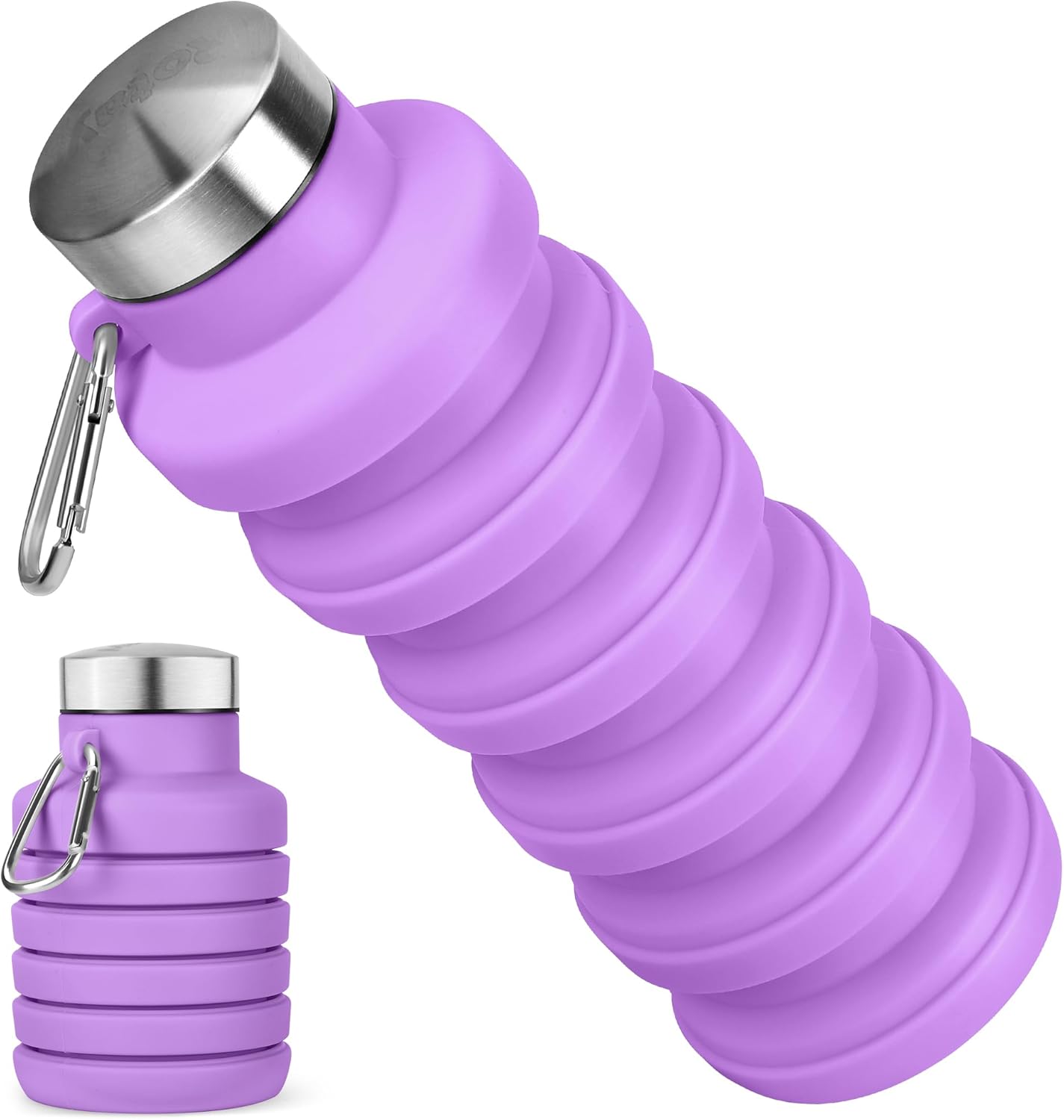 Collapsible Water Bottle, 16oz Portable Reusable Silicone Water Bottle, BPA-Free Leak-Proof Foldable Design with Carabiner, Lightweight Durable for Gym, Travel, Camping, Hiking, Sports, Black
