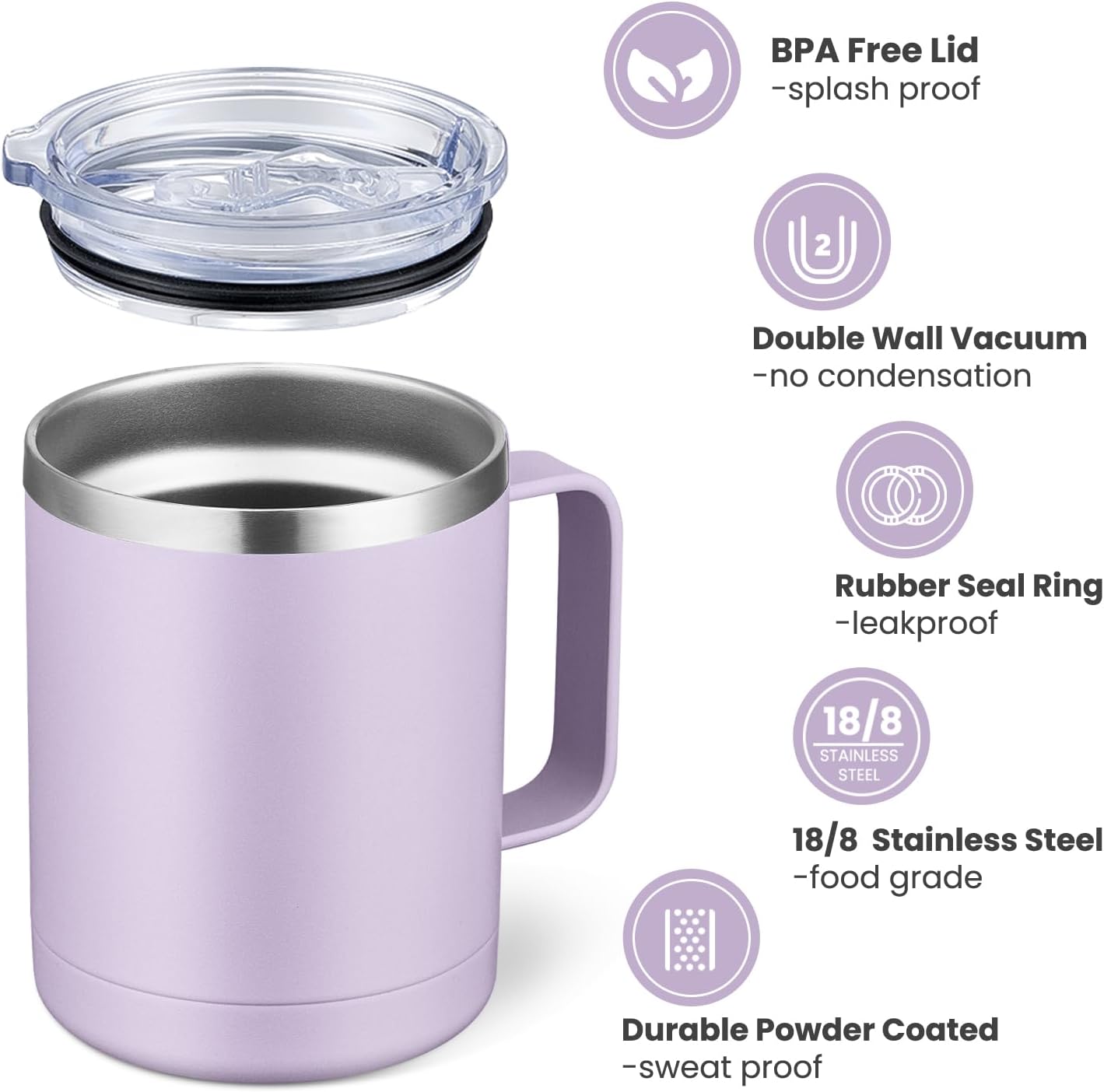 MEWAY 12oz Coffee Mug With Handle and Sliding Lid,Stainless Steel Travel Tumbler Cup with Handle,Double Wall Vacuum Insulated Camping Cup for Hot & Cold Drinks Tea (Black,Set of 1