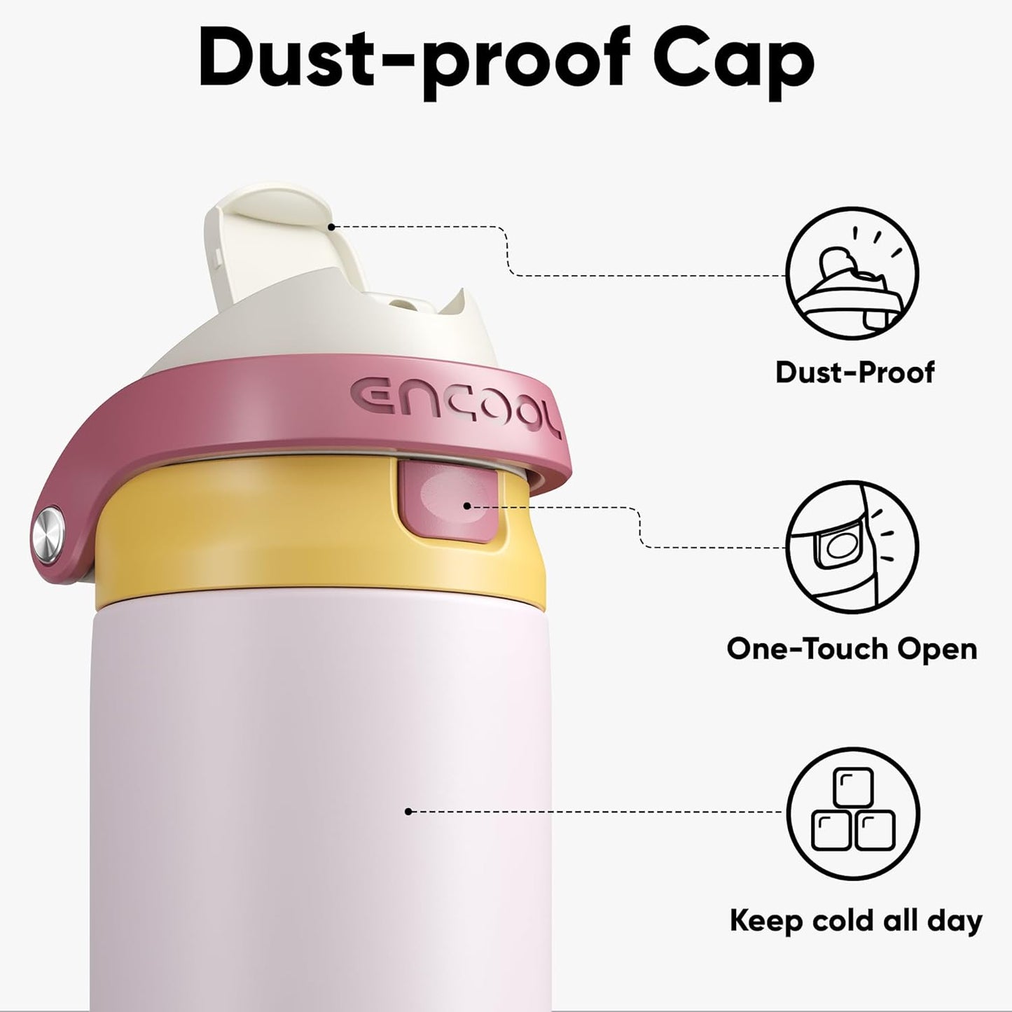 ENCOOL Leakproof Insulated Water Bottle with Straw Dual-Sip Water Bottle Bag-Safe Design for Work, Commute & Gym – Keeps Drinks Cold All Day, 24 oz, Lemonade Pink - Colors B