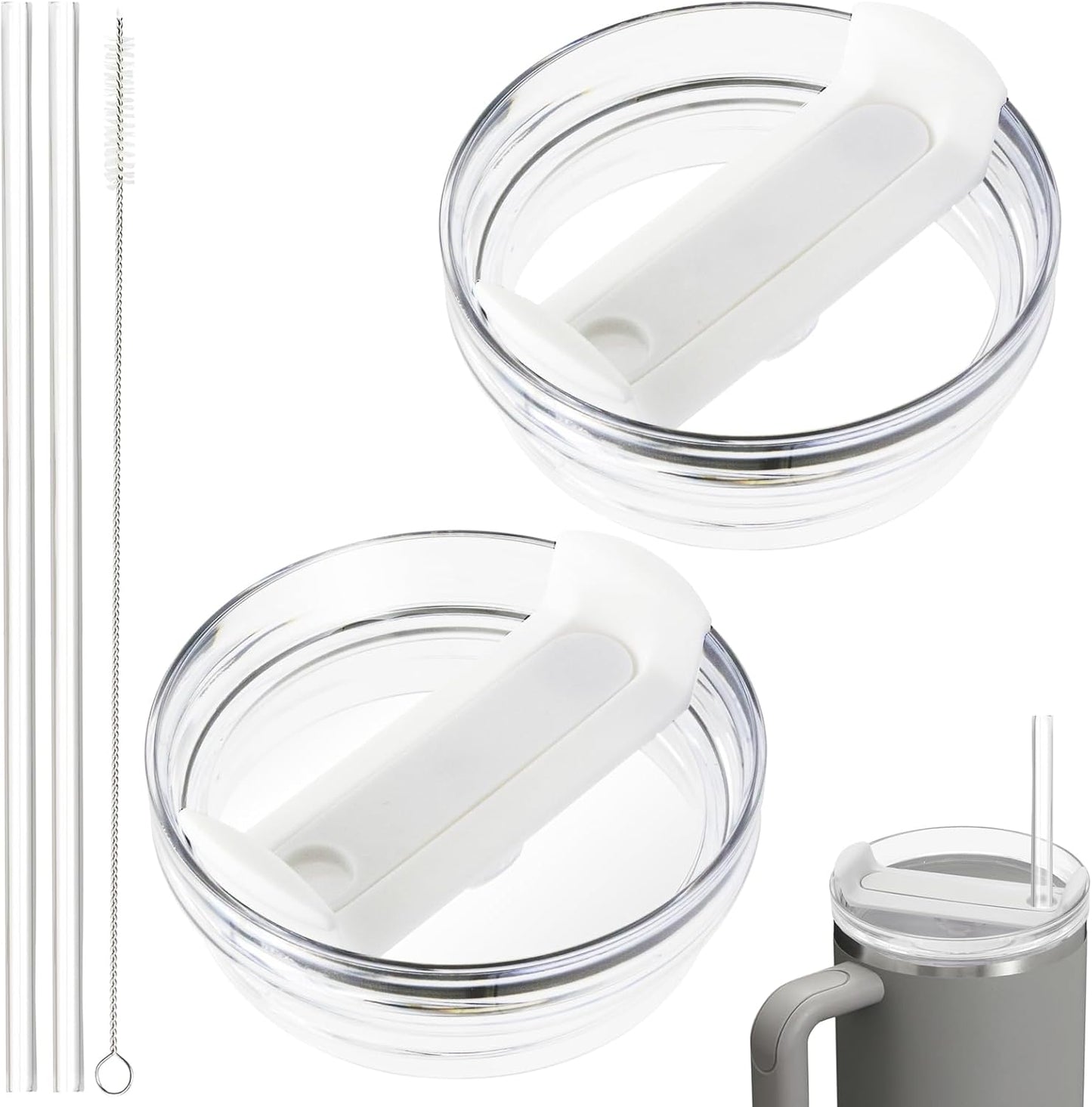 40oz Tumbler Lid Compatible for Stanley, 2 Pack Replacement Tumbler Lids Fit for Stanley Quencher 2.0 Tumbler 40 OZ, with Straws and Cleaning Brush (Orchid)