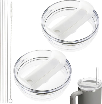 40oz Tumbler Lid Compatible for Stanley, 2 Pack Replacement Tumbler Lids Fit for Stanley Quencher 2.0 Tumbler 40 OZ, with Straws and Cleaning Brush (Orchid)