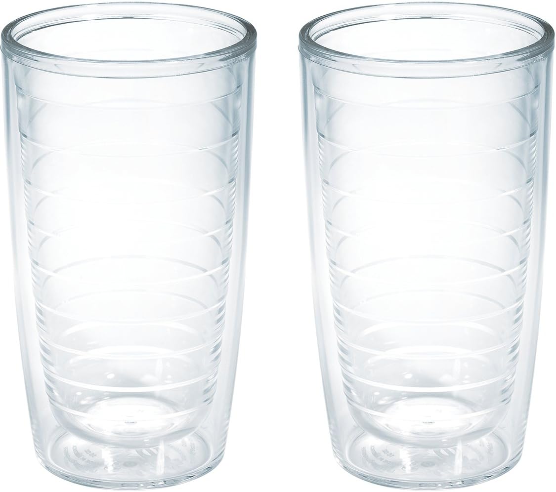 Tervis Clear & Colorful Tabletop Made in USA Double Walled Insulated Tumbler Travel Cup Keeps Drinks Cold & Hot, 16oz Mug, Clear