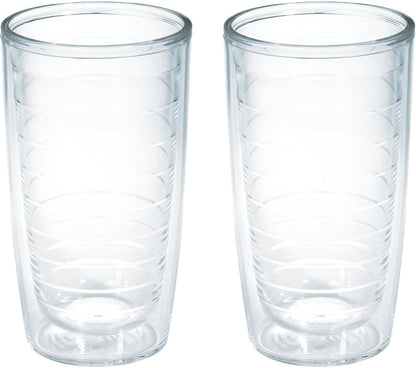 Tervis Clear & Colorful Tabletop Made in USA Double Walled Insulated Tumbler Travel Cup Keeps Drinks Cold & Hot, 16oz Mug, Clear