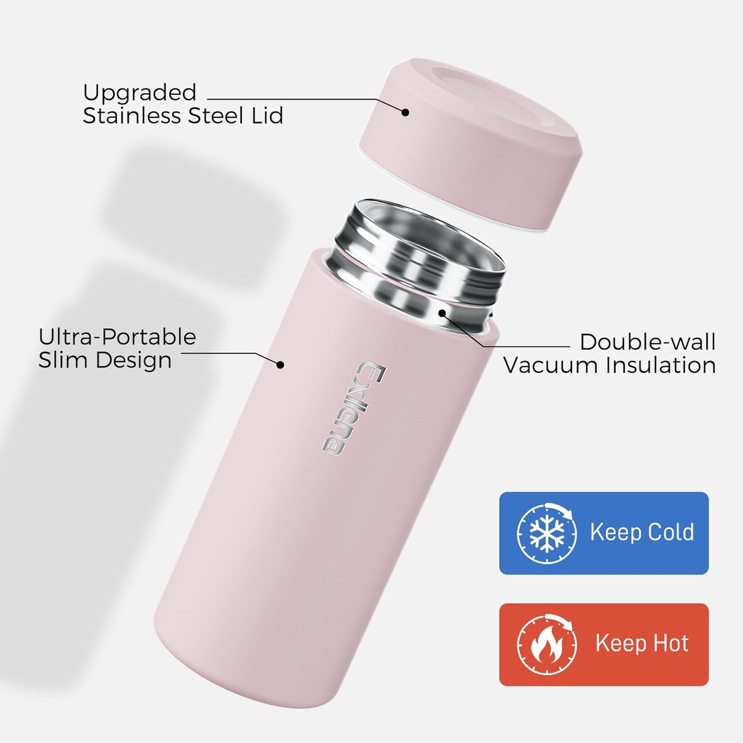 【Upgraded】Exllena Small Insulated Water Bottle 12 oz/350ml– Mini Insulated Water Bottle for Hot & Cold Drinks, Perfect Small Water Bottle for Travel, Purse...(Greyish Blue)