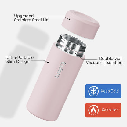 【Upgraded】Exllena Small Insulated Water Bottle 12 oz/350ml– Mini Insulated Water Bottle for Hot & Cold Drinks, Perfect Small Water Bottle for Travel, Purse...(Greyish Blue)