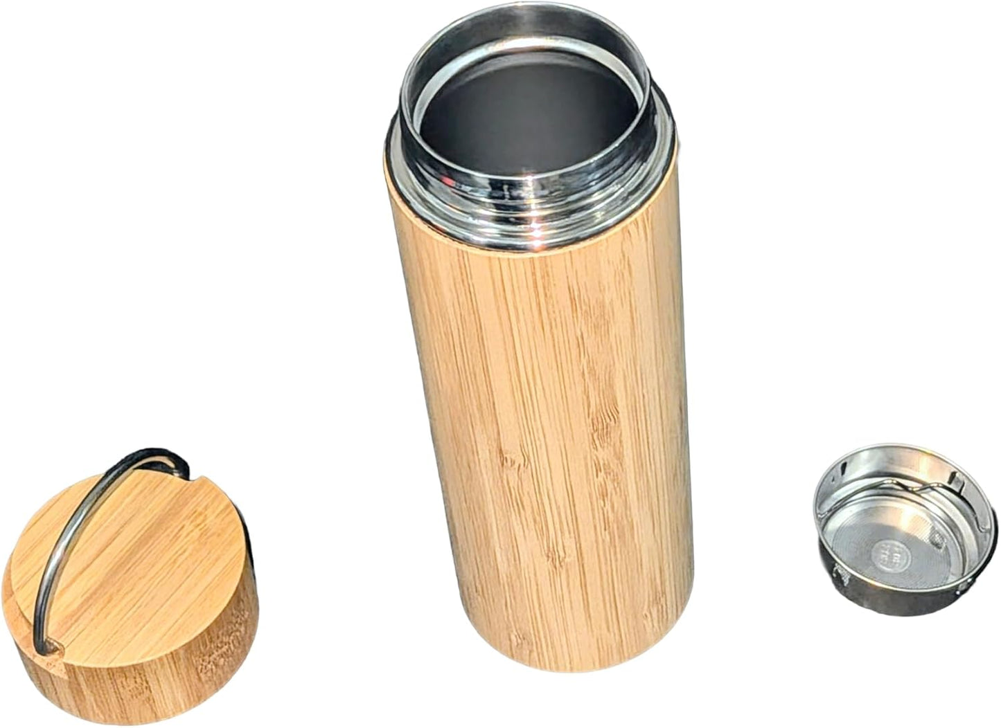 Bamboo Tea Tumbler with Infuser - 17oz Double Wall Vacuum Insulated Stainless Steel Travel Mug | Leakproof Thermal Flask with Strainer for Loose Leaf Tea, Coffee and Fruit Water