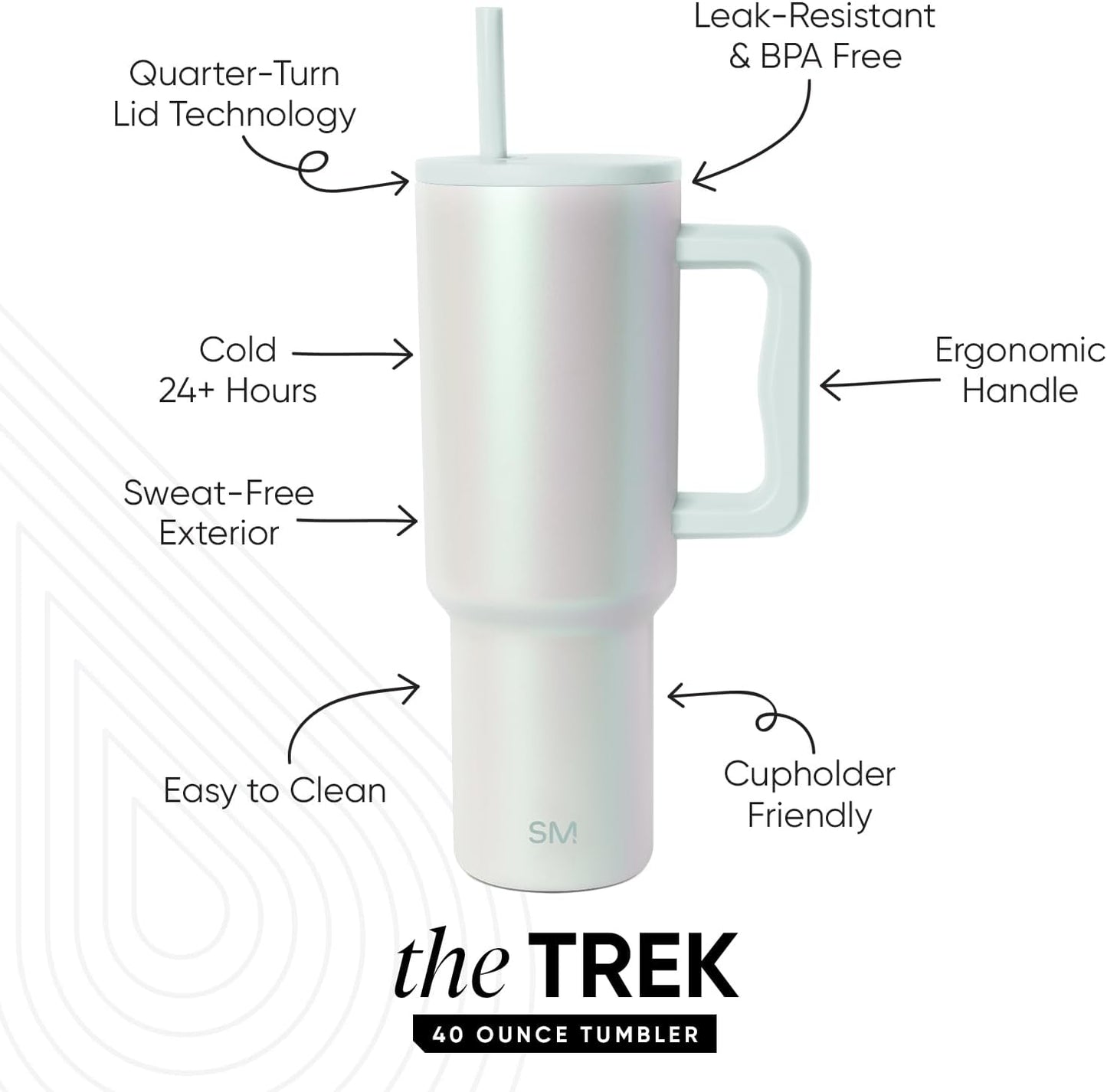 Simple Modern 40 oz Trek Tumbler with Handle and Straw Lid | Cup Holder Friendly Insulated Stainless Steel Travel Mug | Sea Glass Sage - Colors B