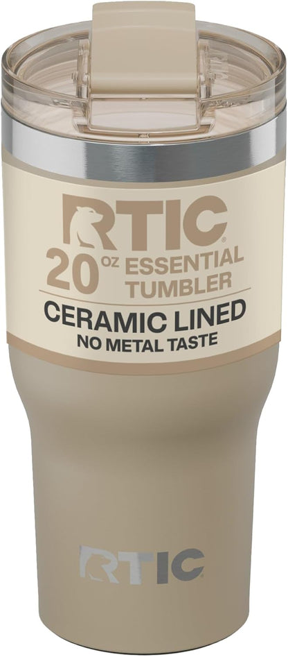 RTIC 20oz Essential Tumbler with Lid, Ceramic Lined, Insulated, Stainless Steel, Metal, Double Wall Vacuum-Insulation, Travel Cup for Iced Coffee, Tea, Hot and Cold Drink, Graphite