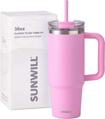 SUNWILL 20 oz Tumbler with Handle and Straw Leak Proof,Travel Coffee Mug with Lid, Stainless Steel Cup Insulated for Office & Gym, Cupholder Friendly, Powder Coated Orchid