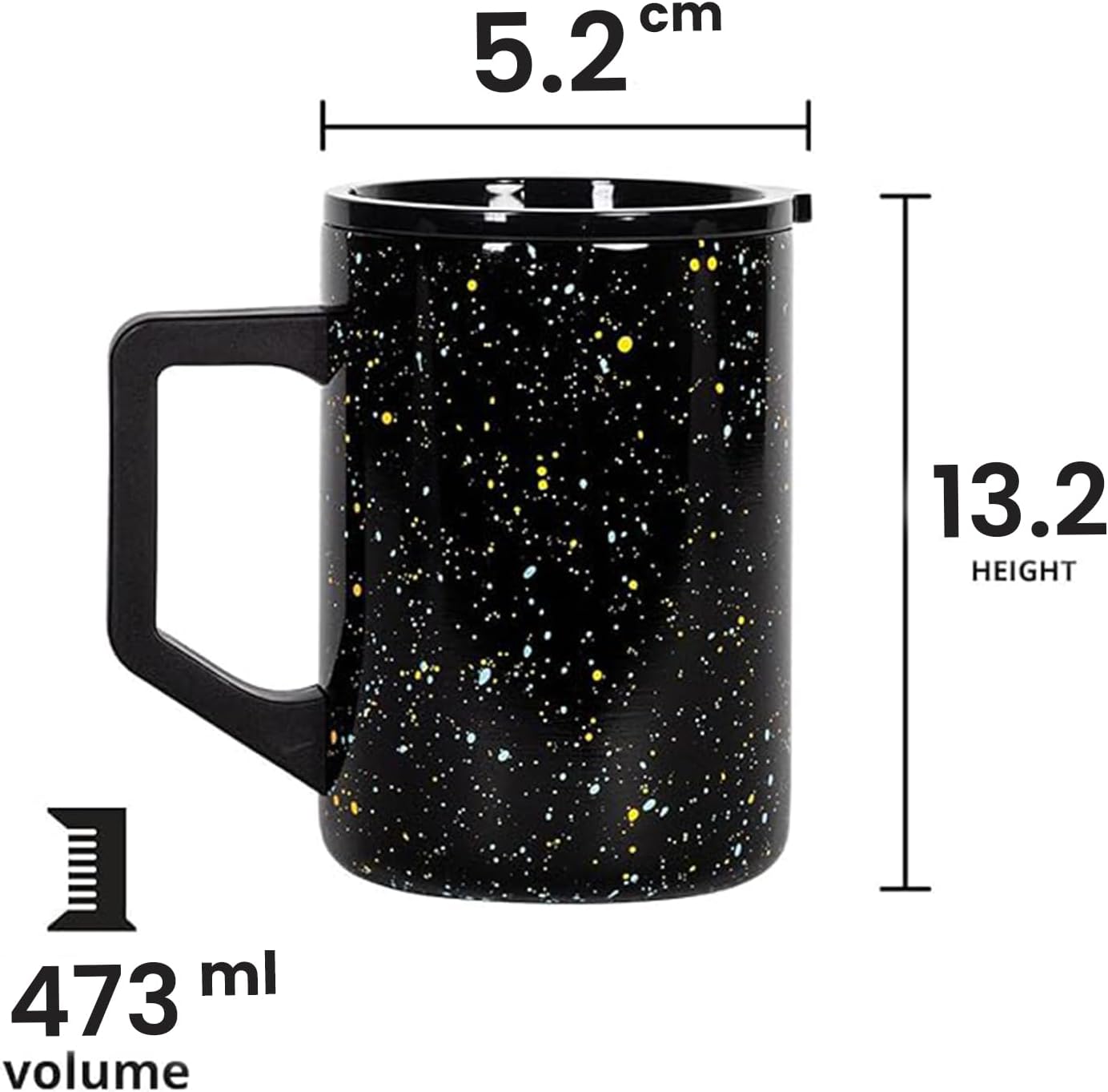 Elemental Insulated Coffee Mug - Triple-Wall Stainless Steel Summit Travel Cup for Hot and Cold Drinks - Thermal Coffee Mug with Lid and Handle for Camping, Office & Travel 16oz - Rainbow Speckle