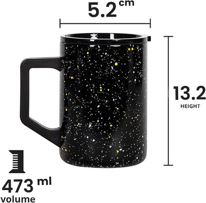 Elemental Insulated Coffee Mug - Triple-Wall Stainless Steel Summit Travel Cup for Hot and Cold Drinks - Thermal Coffee Mug with Lid and Handle for Camping, Office & Travel 16oz - Rainbow Speckle
