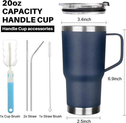 20 oz Tumbler with Handle, Stainless Steel Insulated Tumbler with Lid and Straw, Double Wall Vacuum Coffee Mug Tumbler, Insulated Coffee Thermal Cup for Cold and Hot (Light Purple)