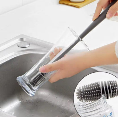 Silicone Bottle Brush & Silicone Straw Cleaner Set – 12.5” Long Handle, Flexible, Odor-Resistant, Dishwasher Safe – for Water Bottles, Baby Bottles, Tumblers & Straws (Grey)