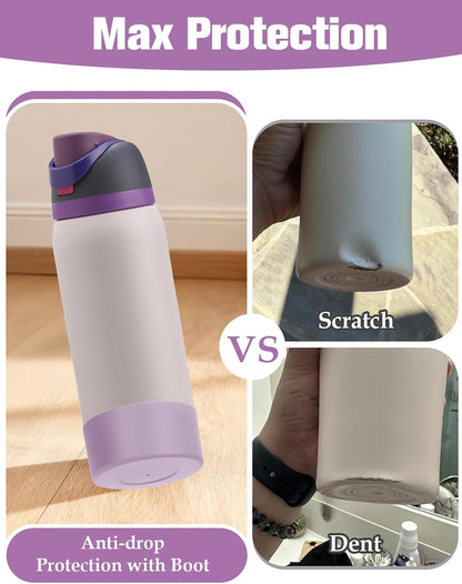 Mity rain 2PCS Silicone Boot for Owala Water Bottle 24 oz 32 oz, Anti-Slip Protective Sleeve Bottom Bumper Protector for FreeSip Stainless Steel Water Bottles Accessories