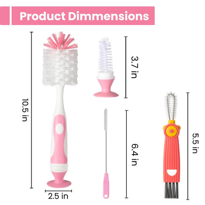 Ariseno 5-in-1 Baby Bottle Cleaner Set, Including Nylon & Silicone Bottle Brush, Cap, Straw & Nipple Brushes, BPA-Free (Grey)
