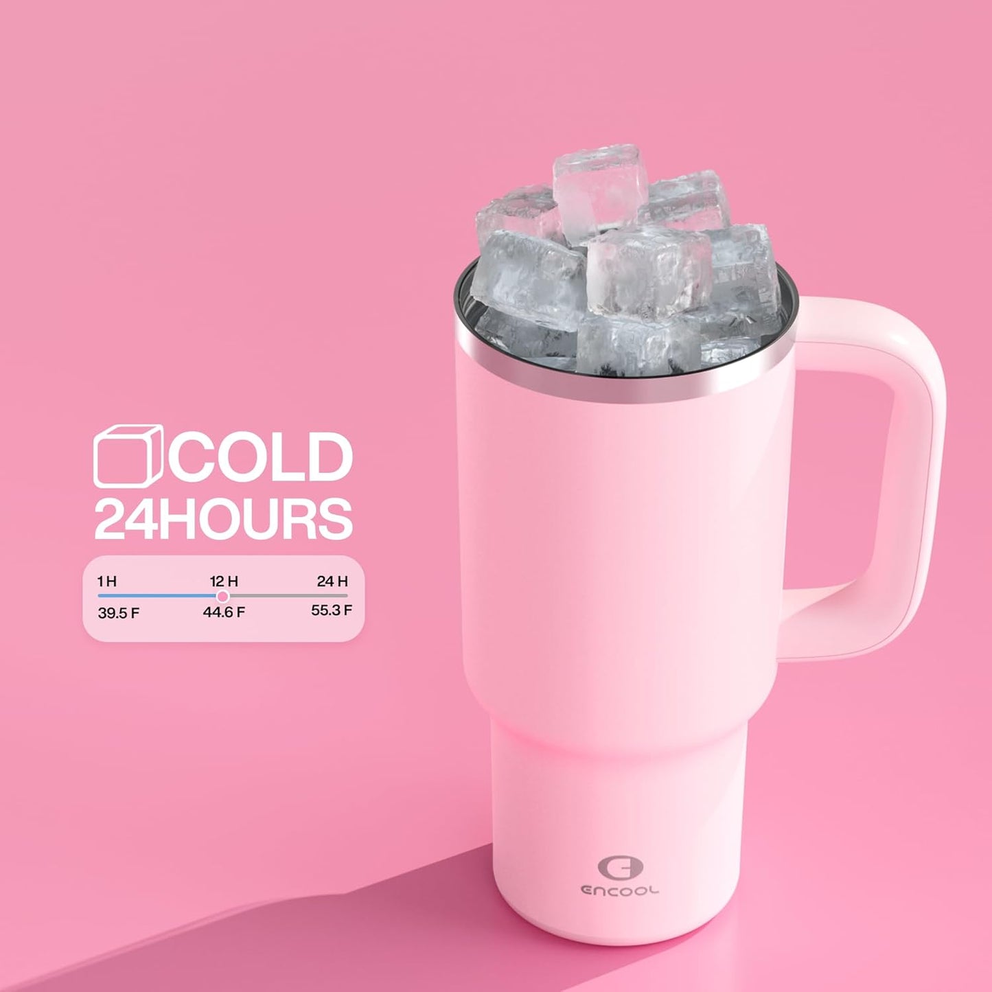 40 oz Tumbler with Handle and Straw: Stainless Steel Insulated Tumbler Keeps Cold for 24 Hours, Leakproof Travel Cup Fits in Cup Holder and BPA-Free, Cotton Candy