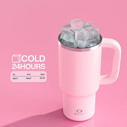40 oz Tumbler with Handle and Straw: Stainless Steel Insulated Tumbler Keeps Cold for 24 Hours, Leakproof Travel Cup Fits in Cup Holder and BPA-Free, Cotton Candy