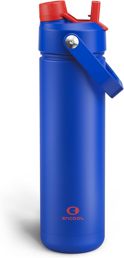 ENCOOL Insulated Water Bottle with Straw Stainless Steel Water Bottle, Leak-Proof, BPA-Free, Double Wall Vacuum Keeps Cold for 24 Hours for Sports, Travel, School (26 oz, Cotton Candy) - Colors D