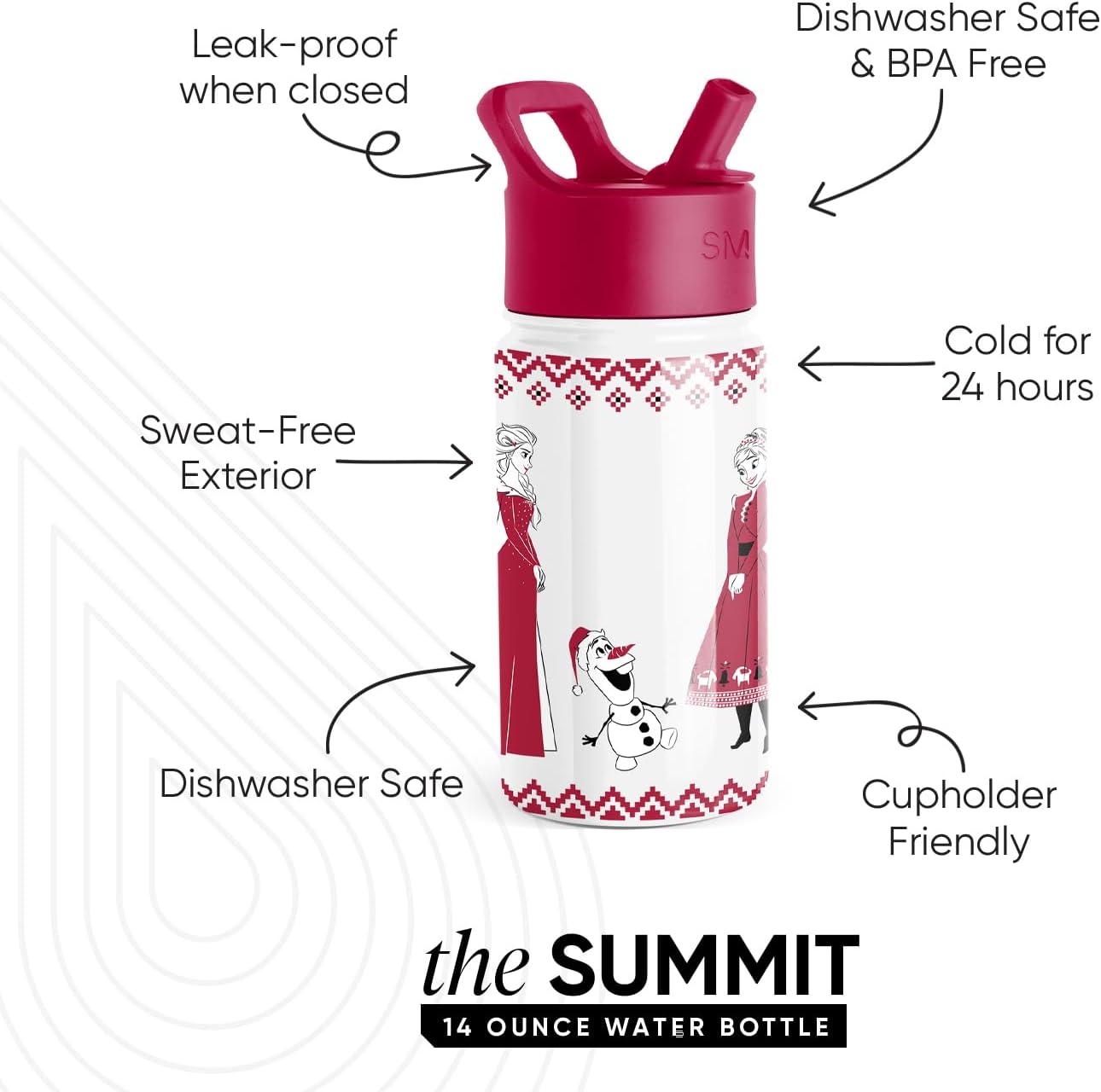 Simple Modern Disney Minnie Mouse Kids Water Bottle with Straw Lid | 14oz Insulated Stainless Steel Kids Tumbler & Spill Proof Toddler Cup for School, Girls, Boys | Summit | Minnie Mouse Fun - Colors A