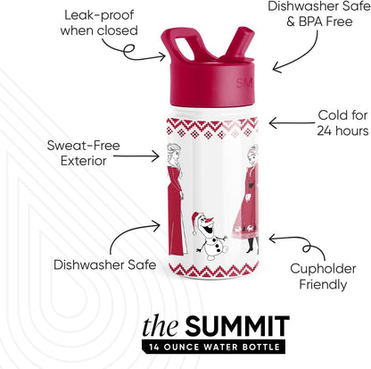 Simple Modern Disney Minnie Mouse Kids Water Bottle with Straw Lid | 14oz Insulated Stainless Steel Kids Tumbler & Spill Proof Toddler Cup for School, Girls, Boys | Summit | Minnie Mouse Fun - Colors A