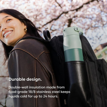 LARQ Swig Top — Insulated Stainless Steel Water Bottle with Straw, Detachable Silicone Handle, Vacuum 24h Cold, BPA-Free Metal Bottle for Gym, Travel, Office, Wide Mouth for Ice — 23 oz, Mojave Dune
