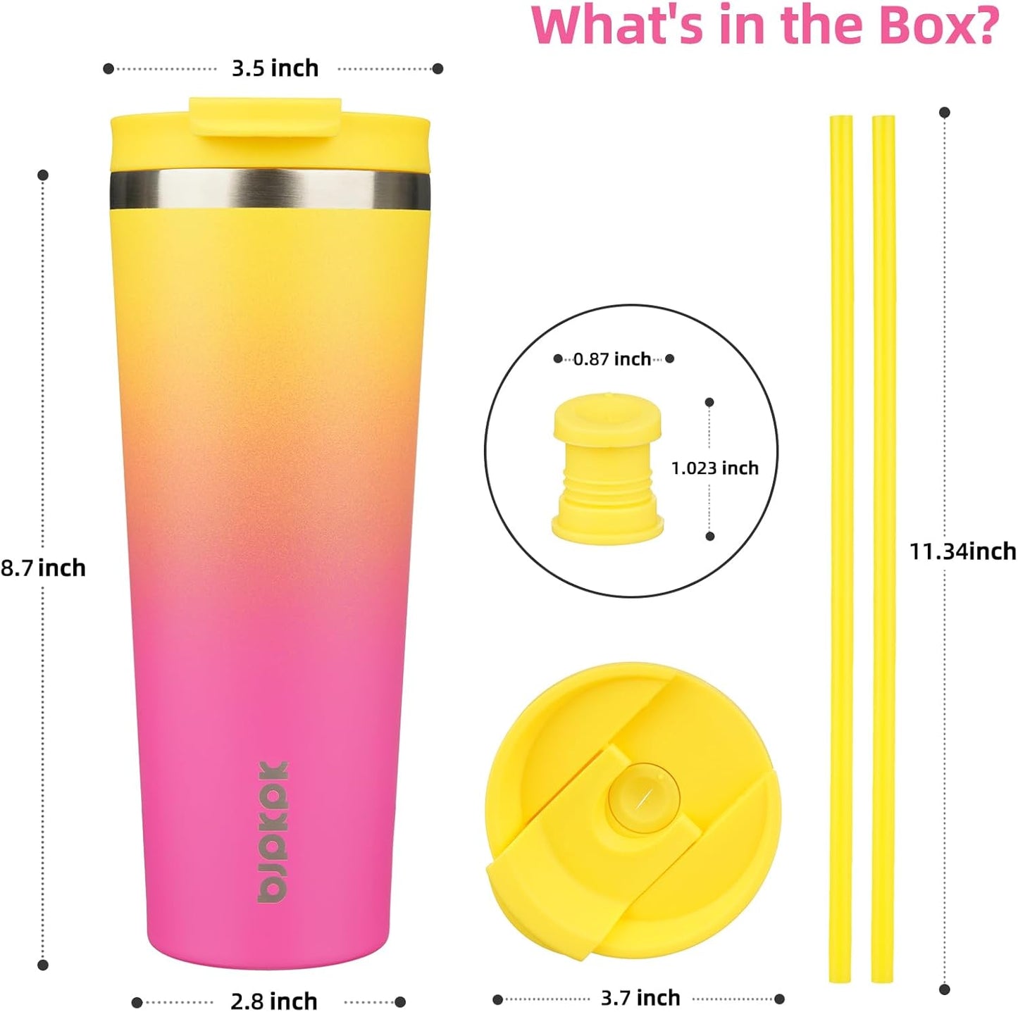 BJPKPK 22oz Insulated Tumbler With lid And Straw Stainless Steel Tumblers Travel Coffee Mug Reusable Thermal Cup,Sky