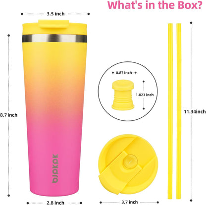 BJPKPK 22oz Insulated Tumbler With lid And Straw Stainless Steel Tumblers Travel Coffee Mug Reusable Thermal Cup,Sky