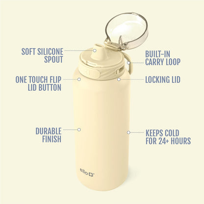 Ello Cooper 22oz Stainless Steel Water Bottle with Straw and Carry Handle, Double Walled and Vacuum Insulated Metal, Leak Proof Locking Lid with Soft Silicone Spout, Reusable, BPA Free, Lilac