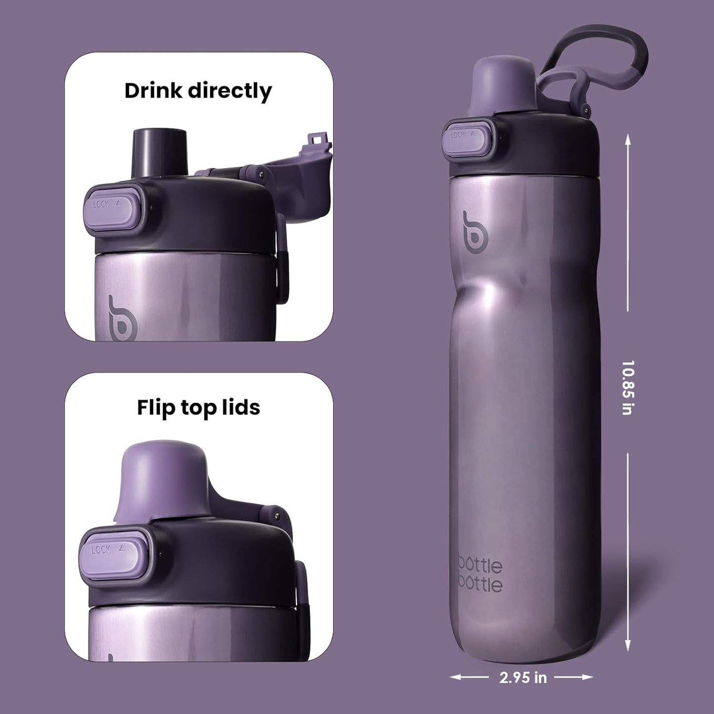 BOTTLE BOTTLE Insulated Water Bottle 24 oz with Handle and Flip Tops Lids Stainless Steel Water Bottle Push Button Lid Leak proof Portable for Running Travel Sports Hiking blue
