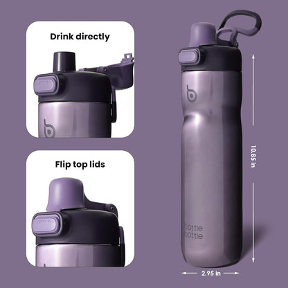 BOTTLE BOTTLE Insulated Water Bottle 24 oz with Handle and Flip Tops Lids Stainless Steel Water Bottle Push Button Lid Leak proof Portable for Running Travel Sports Hiking blue