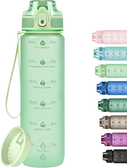 32oz Water Bottle with Time Marker, Motivational Drinking Bottle with Strap, BPA-Free Leak-Proof, Encouraging Water Bottle Time to Drink Water for Gym School Office Travel
