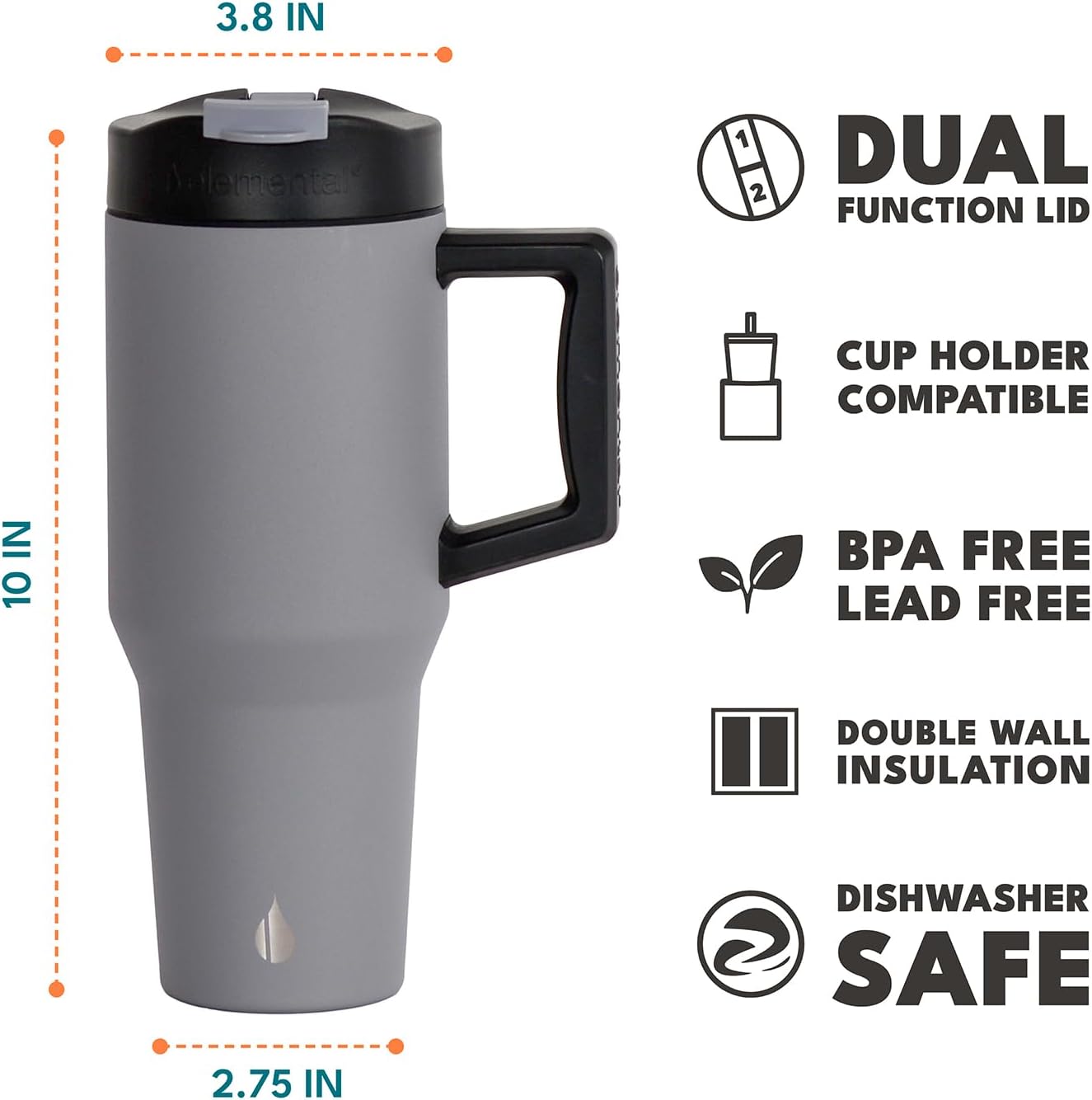 Elemental 32 oz 100% Leak Proof Tumbler with Handle & Straw - Stainless Steel Double Wall Insulated Tumbler for Hot and Cold Beverages - Travel Coffee Mug with Sip & Straw Lid - White - Colors A