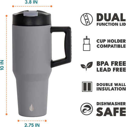 Elemental 32 oz 100% Leak Proof Tumbler with Handle & Straw - Stainless Steel Double Wall Insulated Tumbler for Hot and Cold Beverages - Travel Coffee Mug with Sip & Straw Lid - White - Colors A