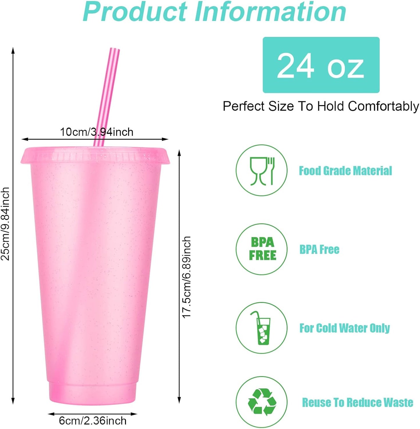 24 Pack Plastic Tumblers with Lids and Straw, Reusable Cups with Lids and Straws Colorful Cups for Cold Drink Iced Coffee, Plastic Tumbler Bulk for Party Birthday Gifts (24 oz, Stylish Colors)