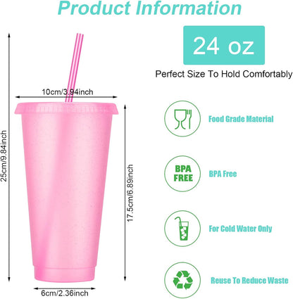 24 Pack Plastic Tumblers with Lids and Straw, Reusable Cups with Lids and Straws Colorful Cups for Cold Drink Iced Coffee, Plastic Tumbler Bulk for Party Birthday Gifts (24 oz, Stylish Colors)