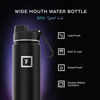 IRON °FLASK Camping & Hiking Hydration Flask with Straw, Wide Mouth Insulated Stainless Steel Sports Water Bottle - 22 oz Aurora