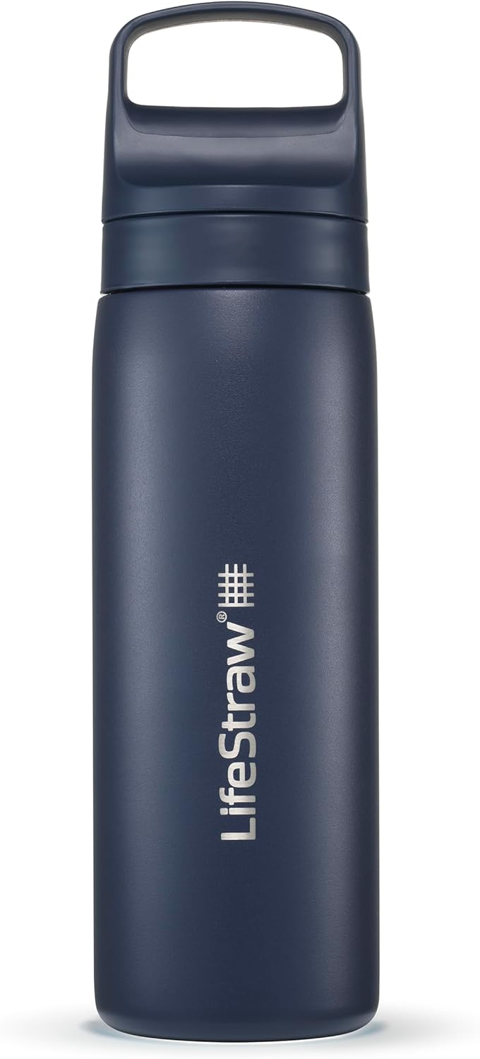 LifeStraw Go Series — Insulated Stainless Steel Water Filter Bottle for Travel and Everyday Use Removes Bacteria, Parasites and Microplastics, Improves Taste, 1L Aegan Sea