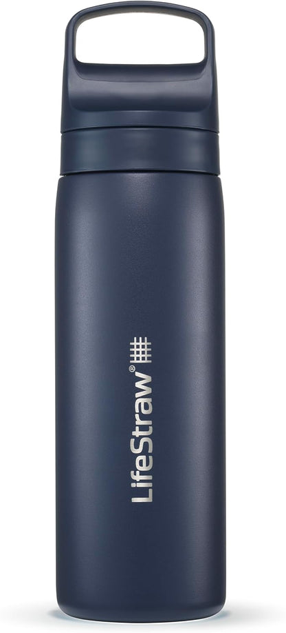 LifeStraw Go Series — Insulated Stainless Steel Water Filter Bottle for Travel and Everyday Use Removes Bacteria, Parasites and Microplastics, Improves Taste, 1L Aegan Sea