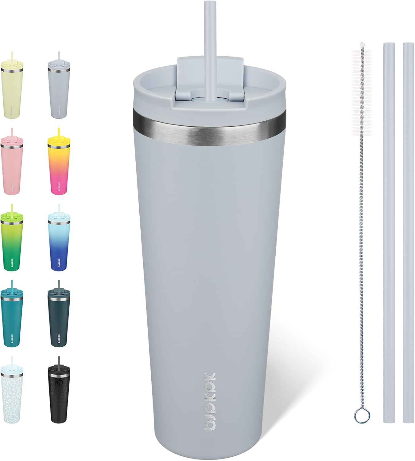 BJPKPK 22oz Insulated Tumbler With lid And Straw Stainless Steel Tumblers Travel Coffee Mug Reusable Thermal Cup,Sky