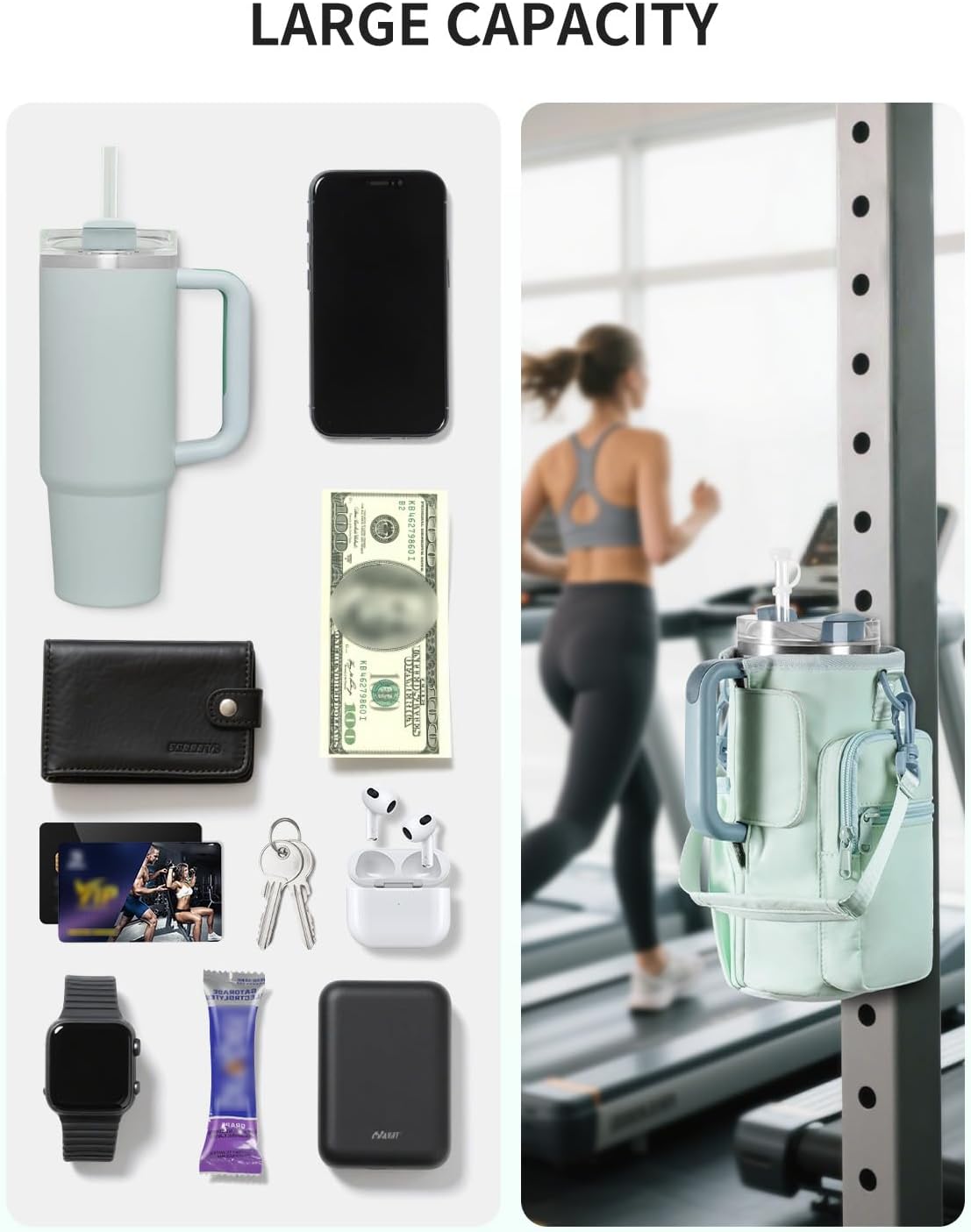sportsnew Magnetic Gym Bag for Women Men, Crossbody Insulated Cup Sleeve Water Bottle Carrier Holder with Strap for 40oz Tumbler with Handle, 4 Built-in Magnets Small Gym Bag for Workout, Walking